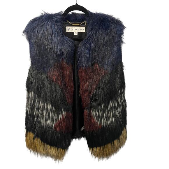 Trina Turk Tabitha Ombre Faux Fur Vest Multicolor Womens Size Medium - Picture 1 of 6